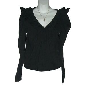 Anthropologie Black Blouse Ruffle Peasant Top Boho Shirt Twee Goth Academia Sz M